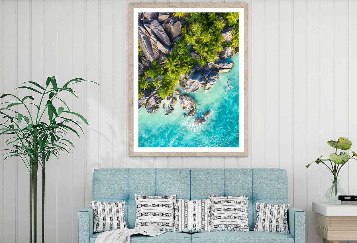 Island of La Digue & Rocks Aerial View Photograph Home Decor Premium Quality Poster Print Choose Your Sizes
