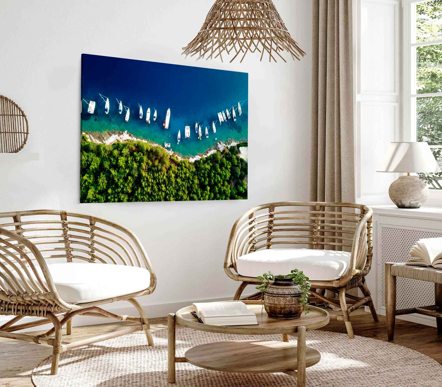 Bella Home Boats & Yachts Anchored in Island Print Canvas Ready to hang