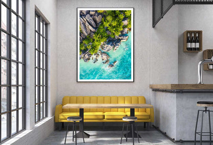 Island of La Digue & Rocks Aerial View Photograph Home Decor Premium Quality Poster Print Choose Your Sizes