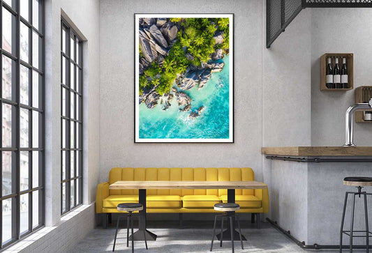 Island of La Digue & Rocks Aerial View Photograph Home Decor Premium Quality Poster Print Choose Your Sizes