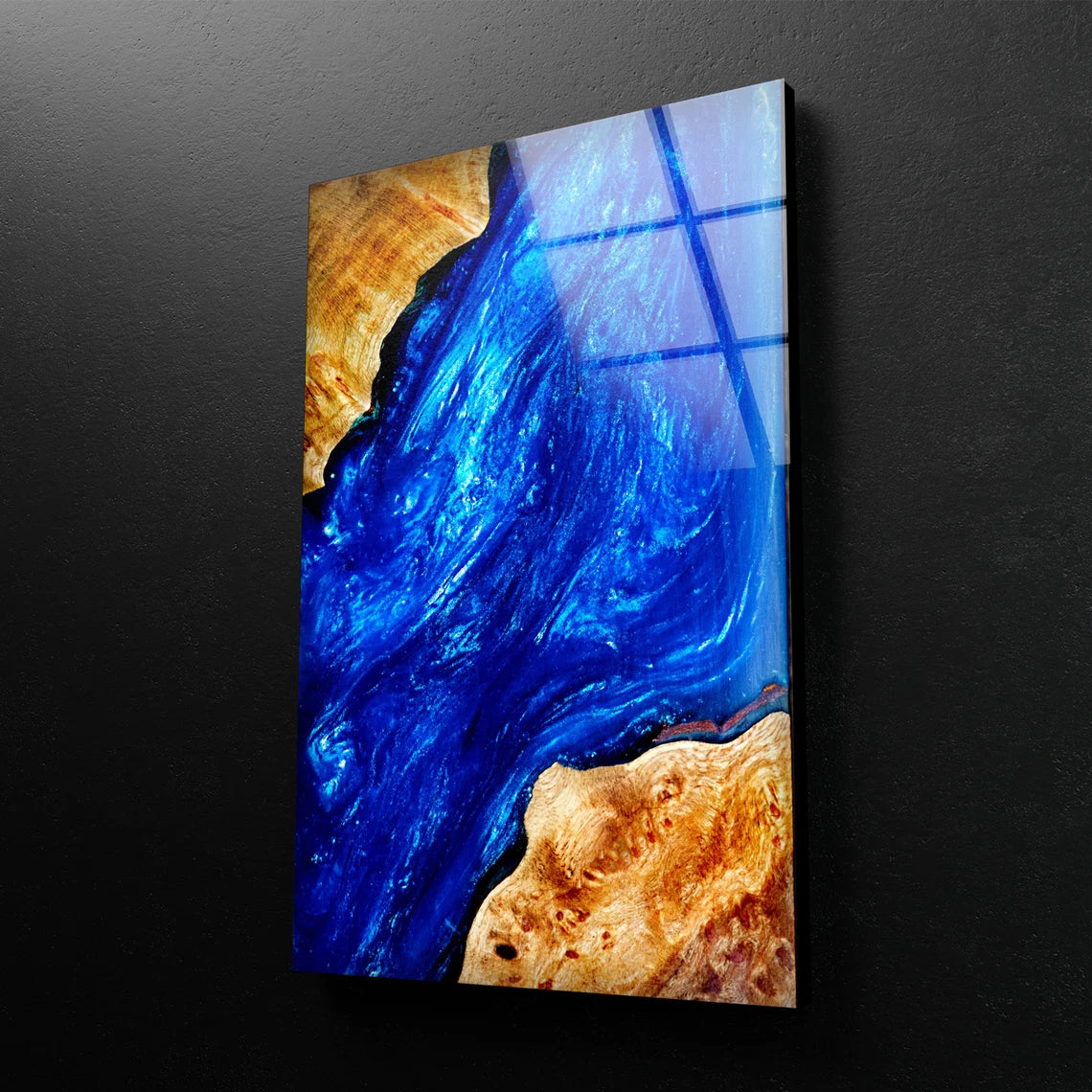 Wooden Marble With Epoxy Resin Blue Photograph Acrylic Glass Print Tempered Glass Wall Art 100% Made in Australia Ready to Hang