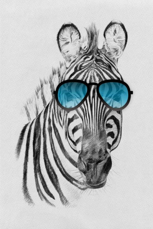 Zebra with Glasses B&W Painting Home Decor Premium Quality Poster Print Choose Your Sizes