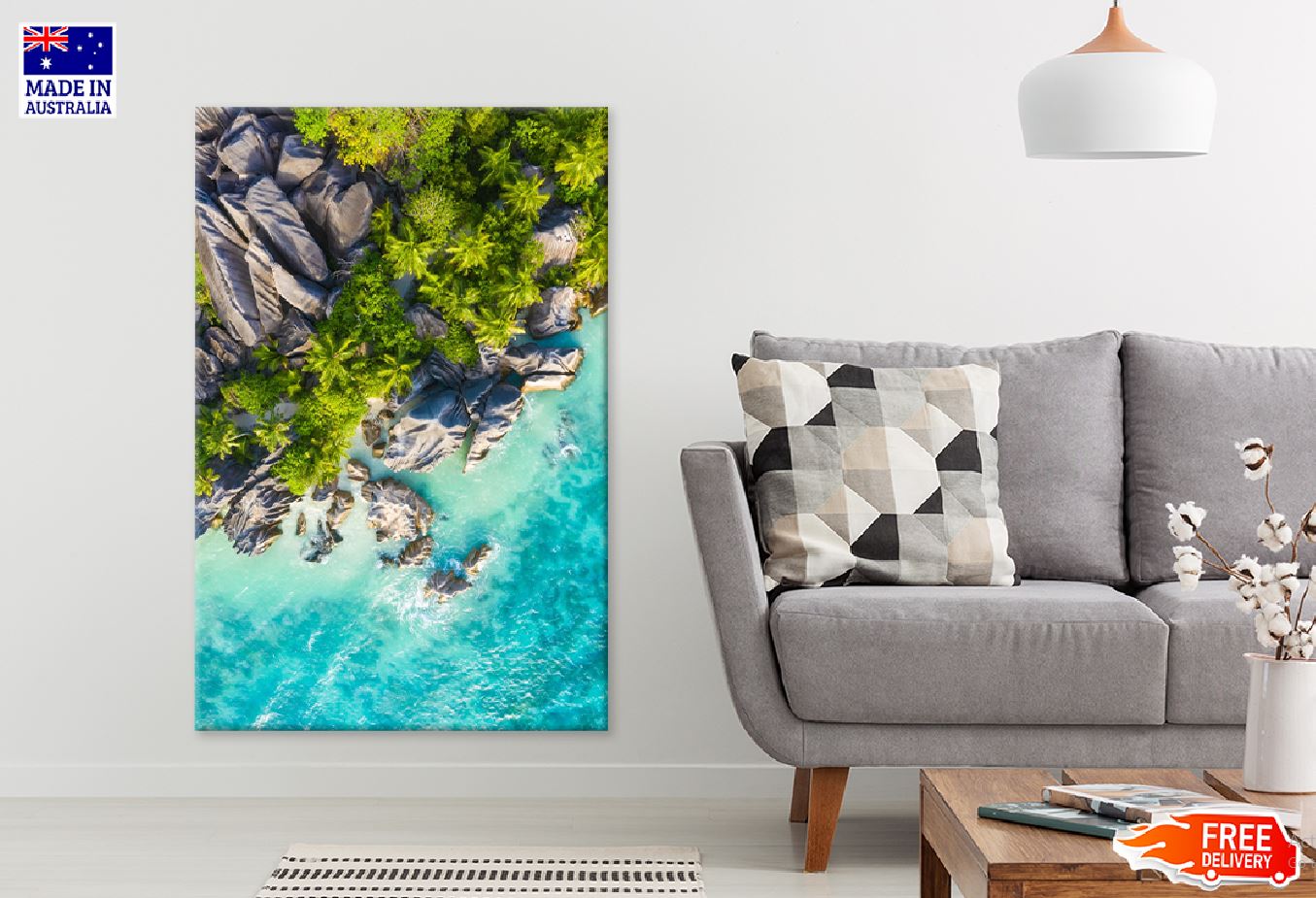 Island of La Digue & Rocks Aerial View Photograph Print 100% Australian Made