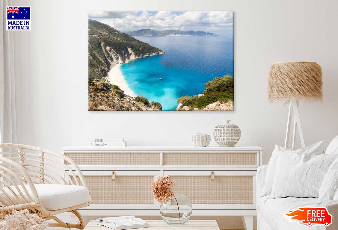 Calm Sea with Sea Coast Hill Scenery View Photograph Print 100% Australian Made