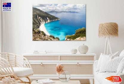 Calm Sea with Sea Coast Hill Scenery View Photograph Print 100% Australian Made