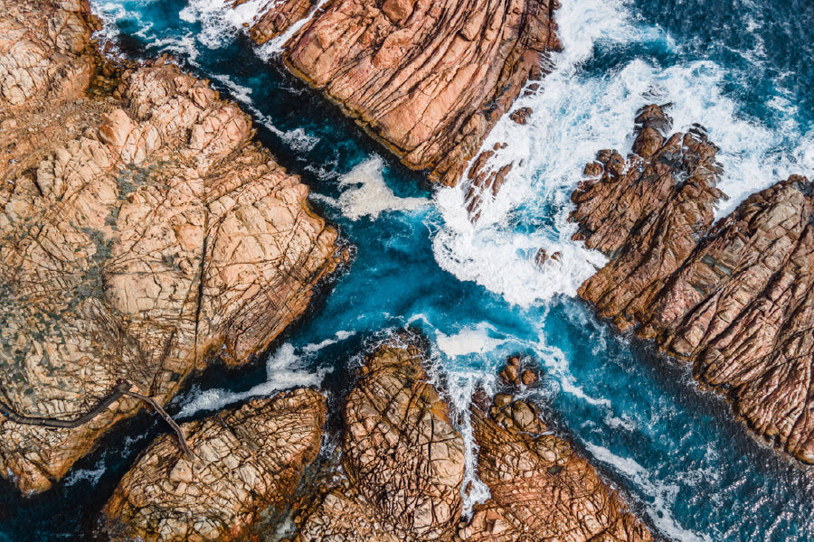 Sea Waves on Rocks Aerial View Photograph Home Decor Premium Quality Poster Print Choose Your Sizes