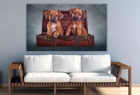 Cute Brown Puppies painting Print 100% Australian Made