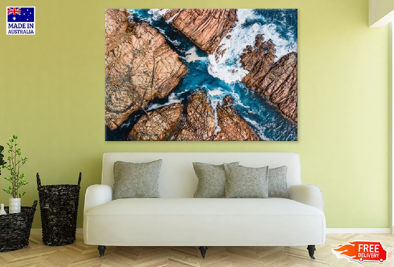 Sea Waves on Rocks Aerial View Print 100% Australian Made
