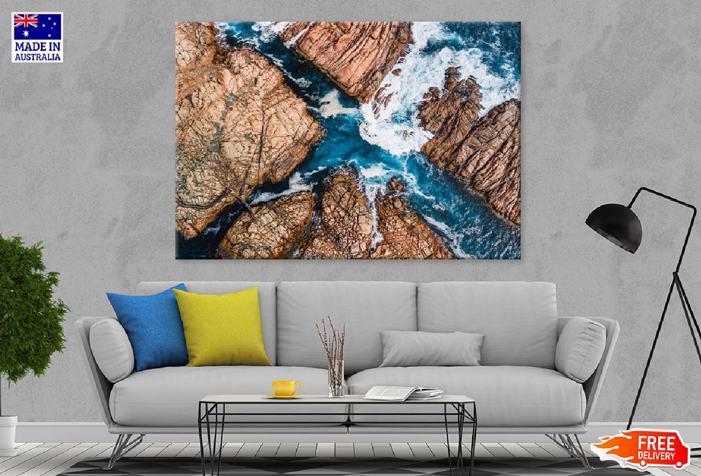 Sea Waves on Rocks Aerial View Print 100% Australian Made
