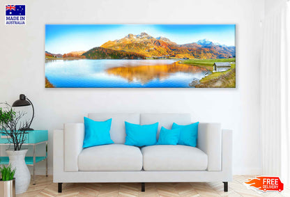 Panoramic Canvas Silvaplana Lake View Photograph High Quality 100% Australian Made Wall Canvas Print Ready to Hang