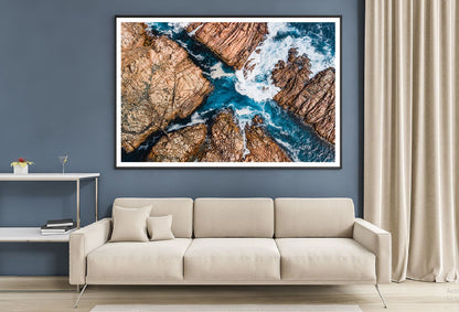 Sea Waves on Rocks Aerial View Photograph Home Decor Premium Quality Poster Print Choose Your Sizes