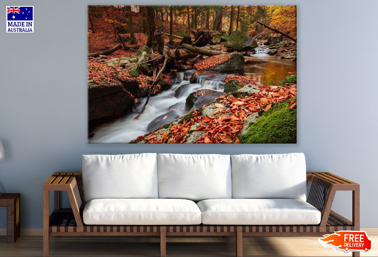 Mountain River & Autumn Leaves Photograph Print 100% Australian Made