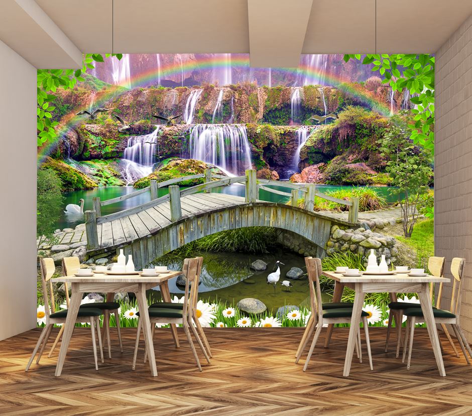 Wallpaper Murals Peel and Stick Removable Waterfall Bridge & Nature Landscape High Quality