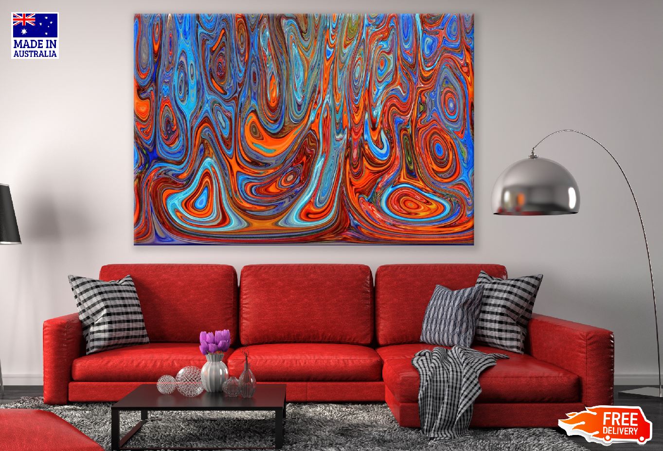 Orange & Blue Pattern Abstract Design Print 100% Australian Made
