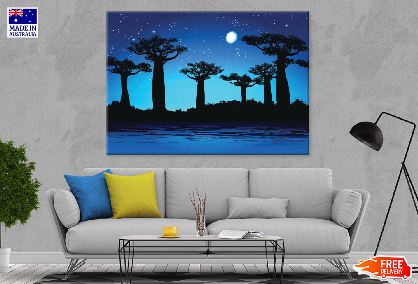 Baobab Trees at Night Vector Art Design Print 100% Australian Made