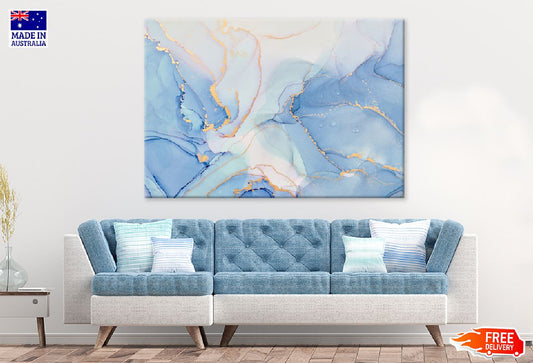 Blue Grey & Gold Fluid Abstract Design Print 100% Australian Made