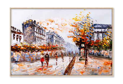 People Walking in Street of Paris Watercolor Painting Wall Art Limited Edition High Quality Print Canvas Box Framed Natural