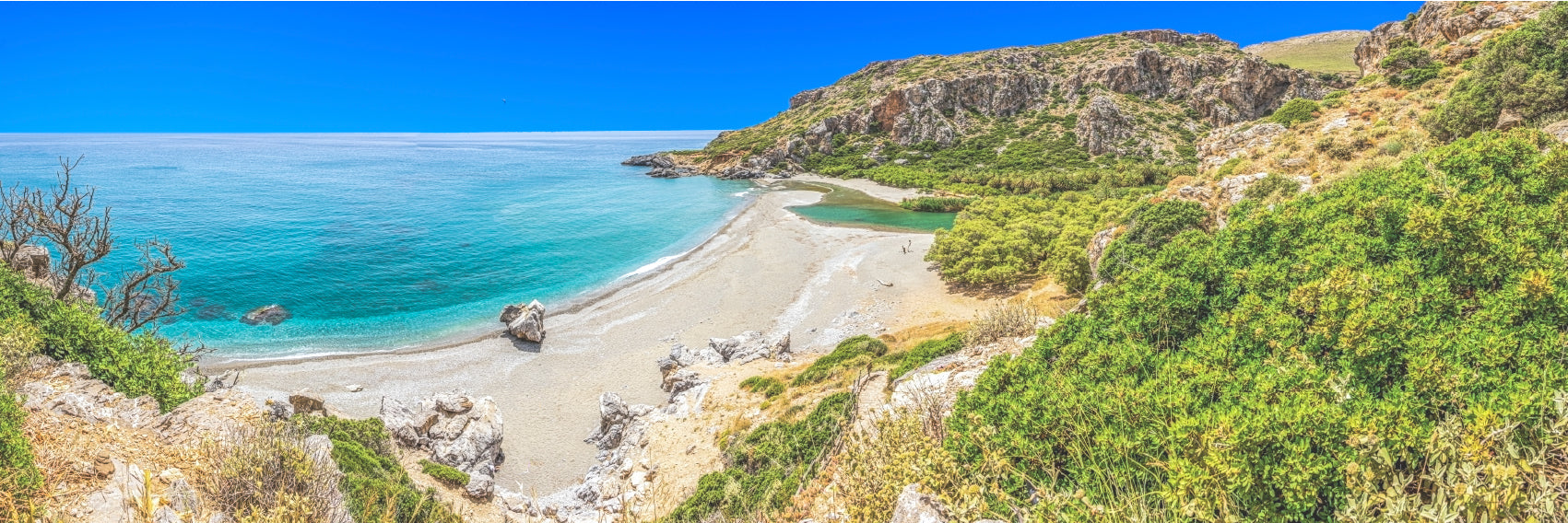 Panoramic Canvas Greek Island With Ocean View High Quality 100% Australian Made Wall Canvas Print Ready to Hang