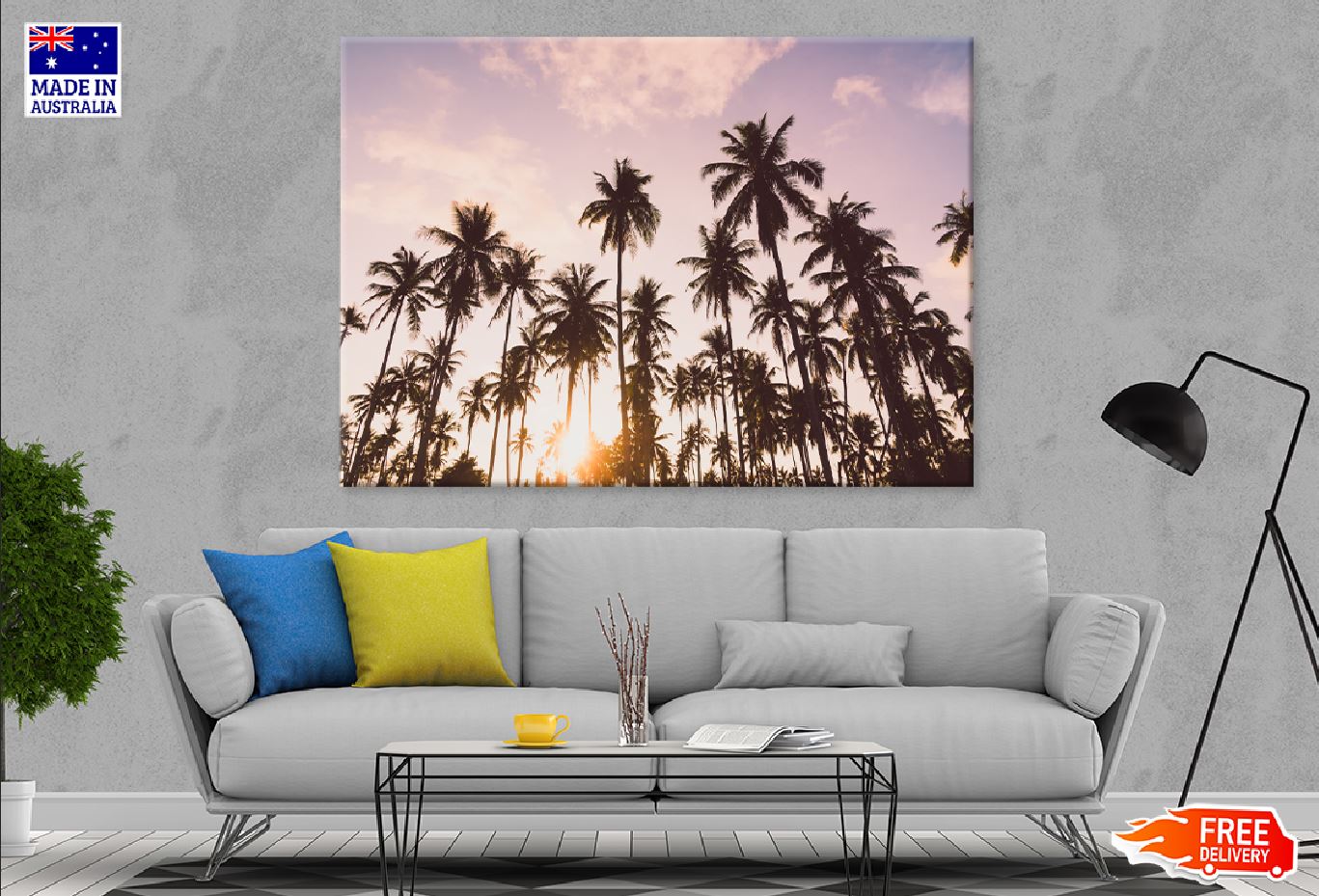 Coconut Palm Trees with Clouds Sky Photograph Print 100% Australian Made