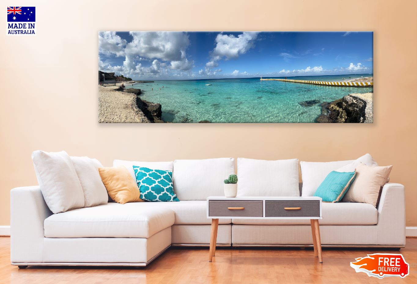 Panoramic Canvas Beach & Blue Sky Photograph High Quality 100% Australian Made Wall Canvas Print Ready to Hang