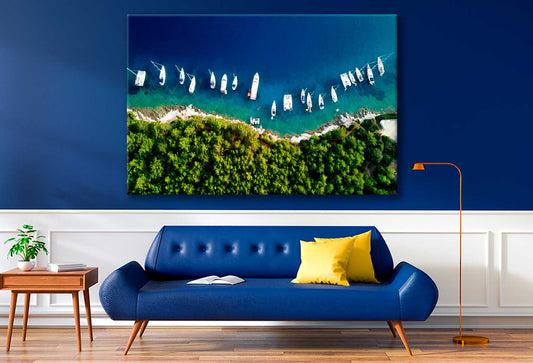 Bella Home Boats & Yachts Anchored in Island Print Canvas Ready to hang