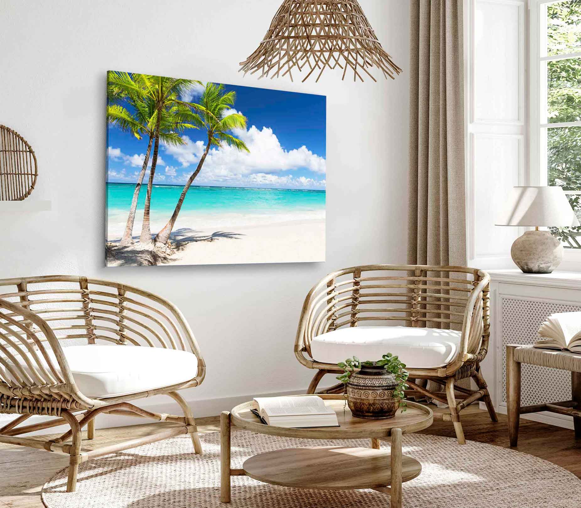 Bella Home Palm Trees & Tropical White Beach Print Canvas Ready to hang