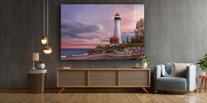 Lighthouse Pink Sunset Print Tempered Glass Wall Art 100% Made in Australia Ready to Hang