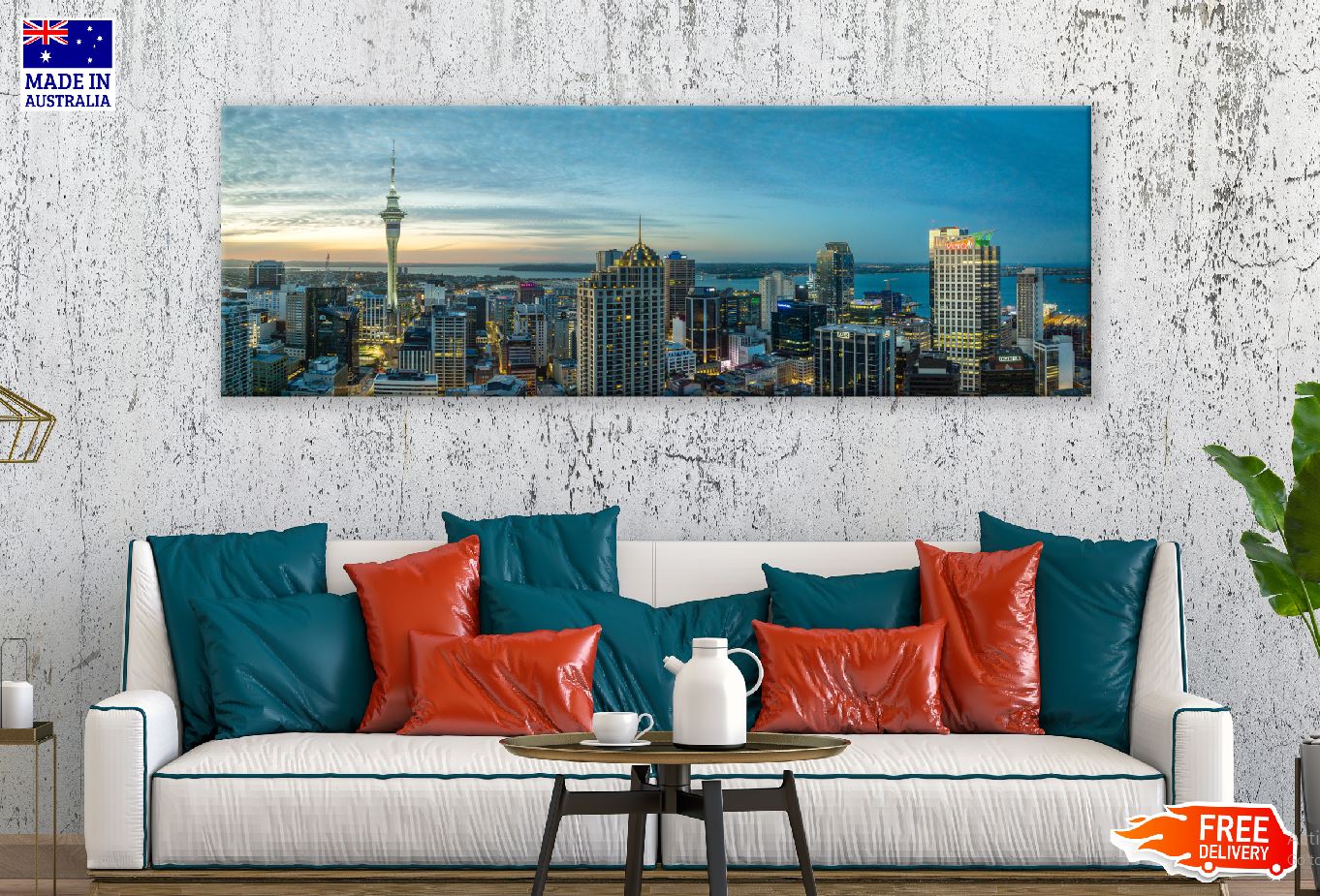 Panoramic Canvas Auckland City & Sky View Photograph High Quality 100% Australian Made Wall Canvas Print Ready to Hang