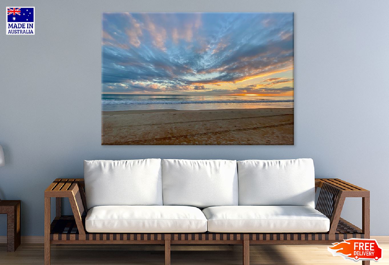 Seashore with Cloudy Sunset View Photograph Print 100% Australian Made