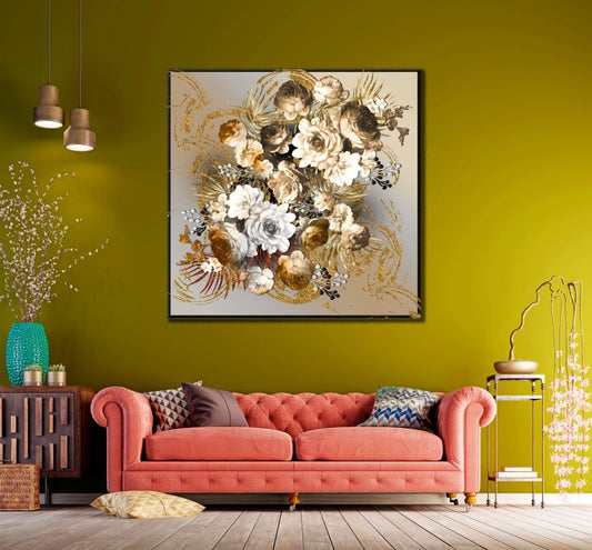 Square Canvas Gold Flowers Fractal Design High Quality Print 100% Australian Made