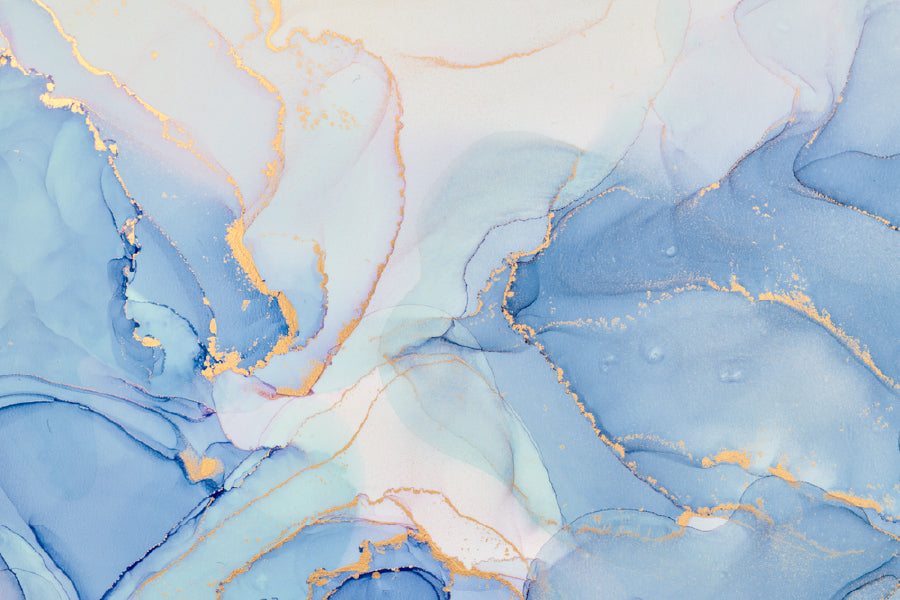 Blue Grey & Gold Fluid Abstract Design Print 100% Australian Made