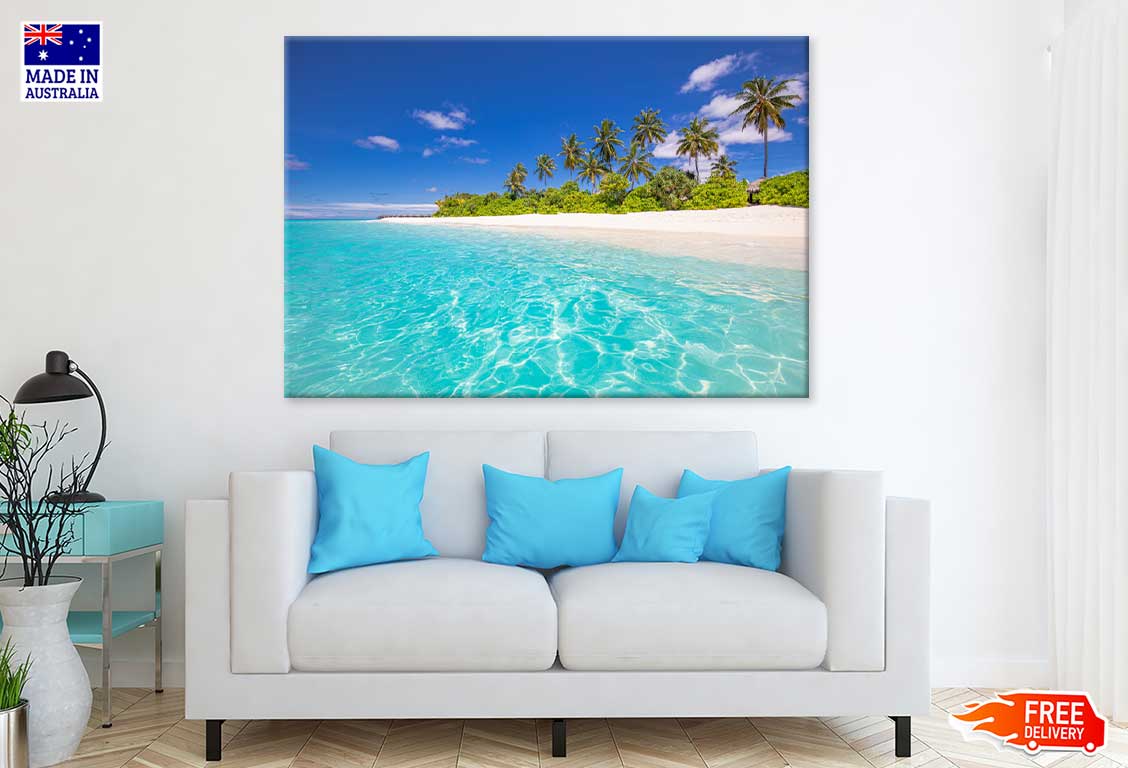 Sandy Tropical Sea & Palm Trees Photograph Print 100% Australian Made
