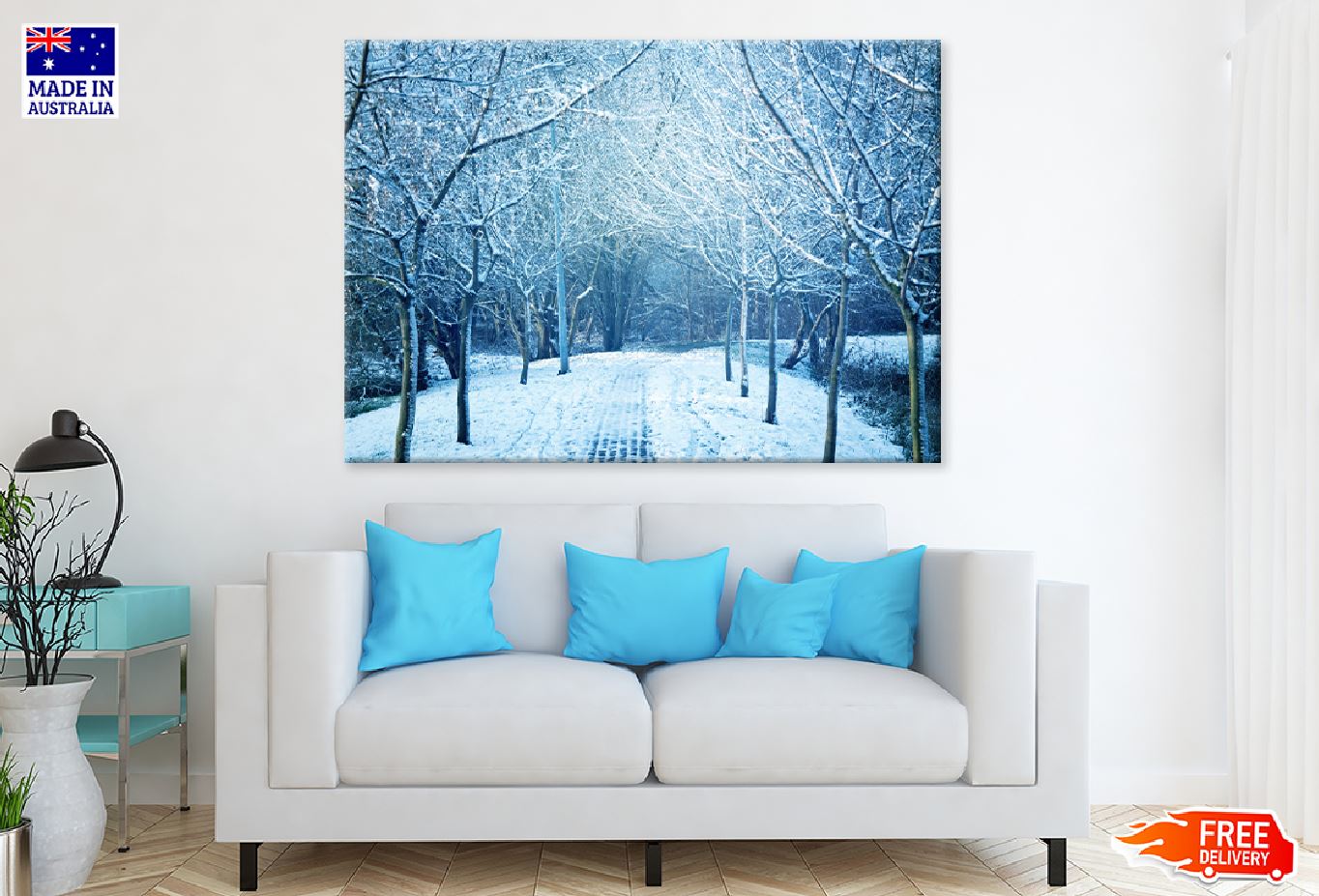 Snow Covered Trees Pathway View Photograph Print 100% Australian Made