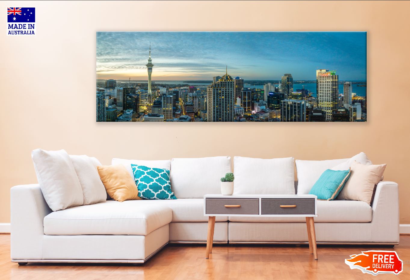 Panoramic Canvas Auckland City & Sky View Photograph High Quality 100% Australian Made Wall Canvas Print Ready to Hang