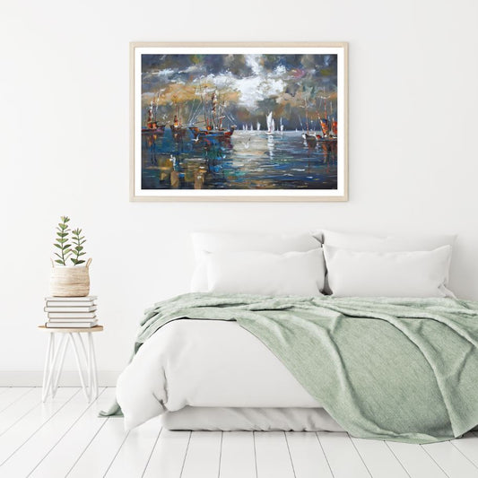 Boats on Sea Watercolor Painting Home Decor Premium Quality Poster Print Choose Your Sizes