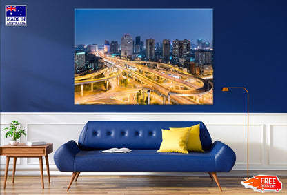 Modern City Skyline Traffic Night Photograph Print 100% Australian Made