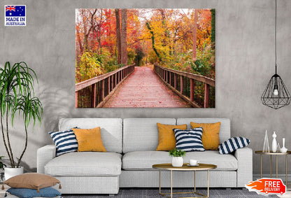 Wooden Pathway Autumn Forest View Photograph Print 100% Australian Made