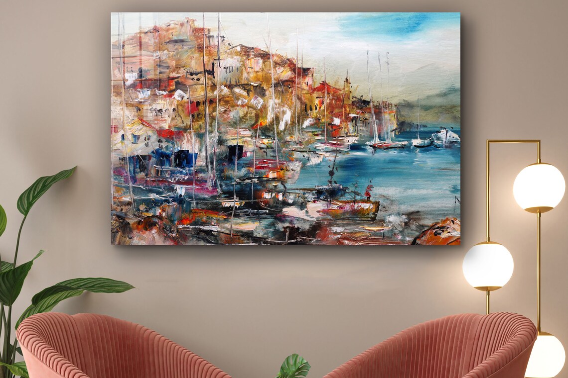 Old City Oil Painting Print Tempered Glass Wall Art 100% Made in Australia Ready to Hang