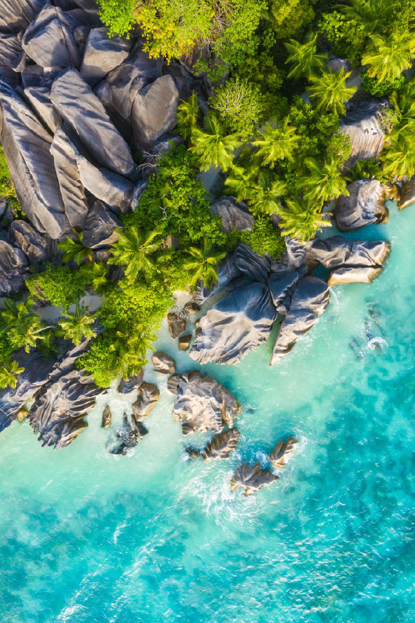 Island of La Digue & Rocks Aerial View Photograph Print 100% Australian Made