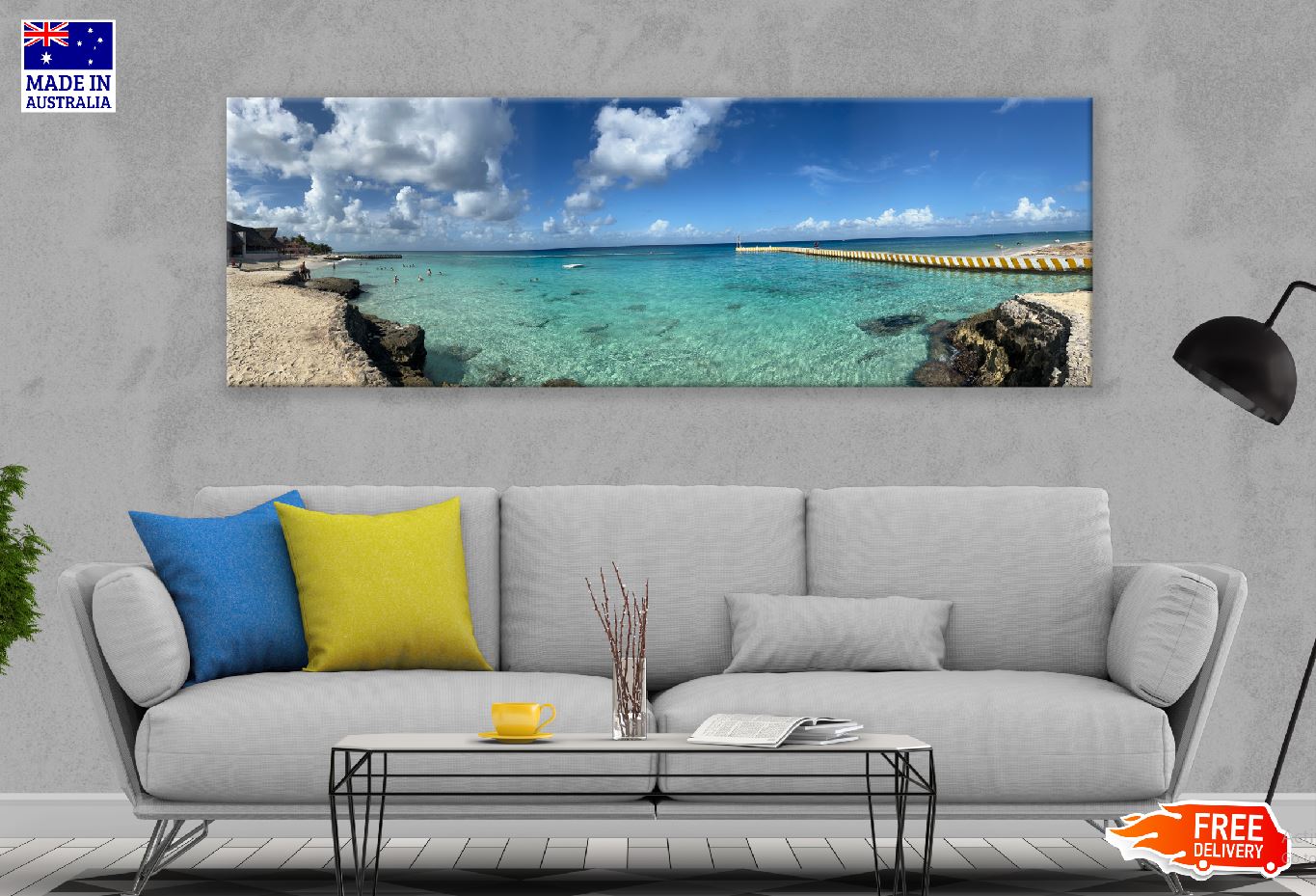 Panoramic Canvas Beach & Blue Sky Photograph High Quality 100% Australian Made Wall Canvas Print Ready to Hang