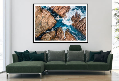 Sea Waves on Rocks Aerial View Photograph Home Decor Premium Quality Poster Print Choose Your Sizes