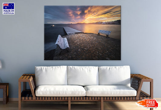 Seascape with Wooden Pier Bench Photograph Print 100% Australian Made
