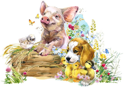 Pig Dogs & Baby Ducks Painting Home Decor Premium Quality Poster Print Choose Your Sizes