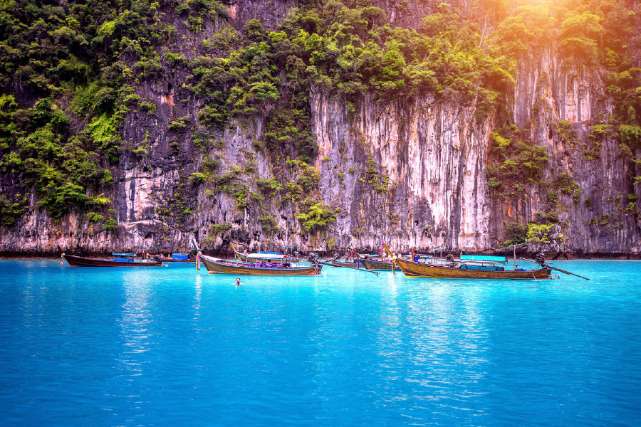 Boats on Maya Bay Phi Phi Island Photograph Print 100% Australian Made