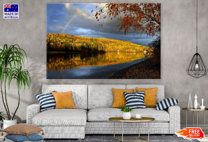 Rainbow & Autumn Trees with Lake View Photograph Print 100% Australian Made