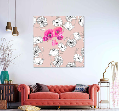 Square Canvas Pink Poppies Watercolor Painting High Quality Print 100% Australian Made