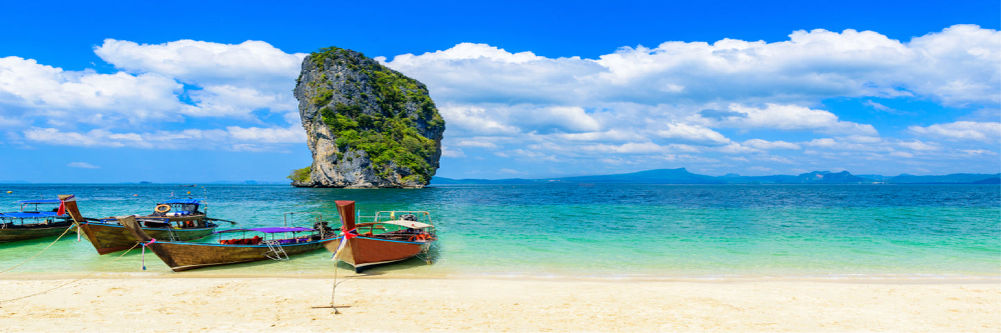 Panoramic Canvas Boats on Sea Scenery Photograph High Quality 100% Australian made wall Canvas Print ready to hang