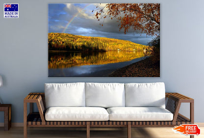 Rainbow & Autumn Trees with Lake View Photograph Print 100% Australian Made