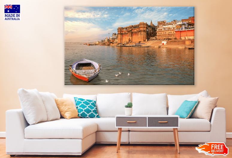 India City & Boat On Lake Print 100% Australian Made