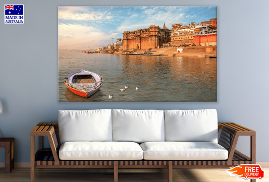 India City & Boat On Lake Print 100% Australian Made